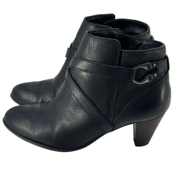 Nurture Ankle Harness Boots Black Leather Size 6 Classic 2.5 In Heel Bootie Shoe - Picture 3 of 13